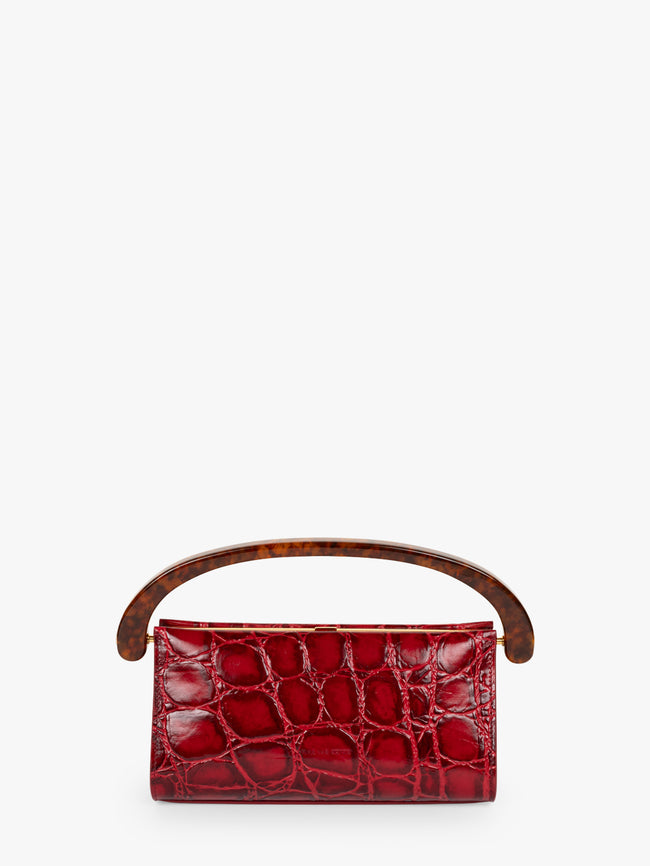 Red handbag with a brown handle on a white background - Dries Van Noten