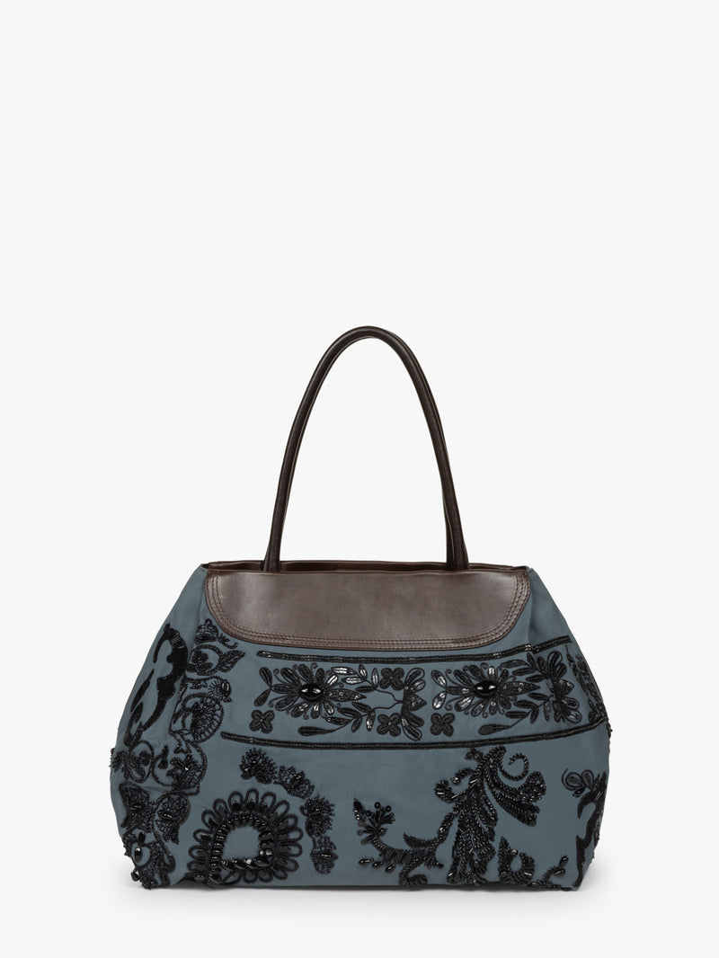 Handbag with floral embroidery design on a white background - Dries Van Noten