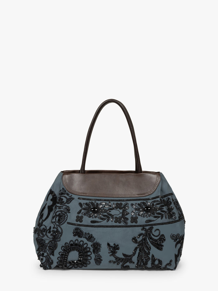Handbag with floral embroidery design on a white background - Dries Van Noten