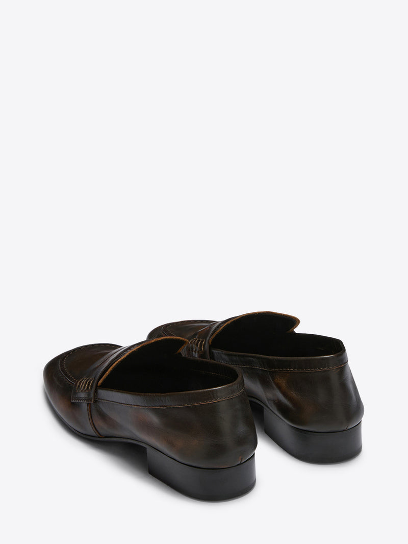 Pair of brown leather loafers on a white background - Dries Van Noten