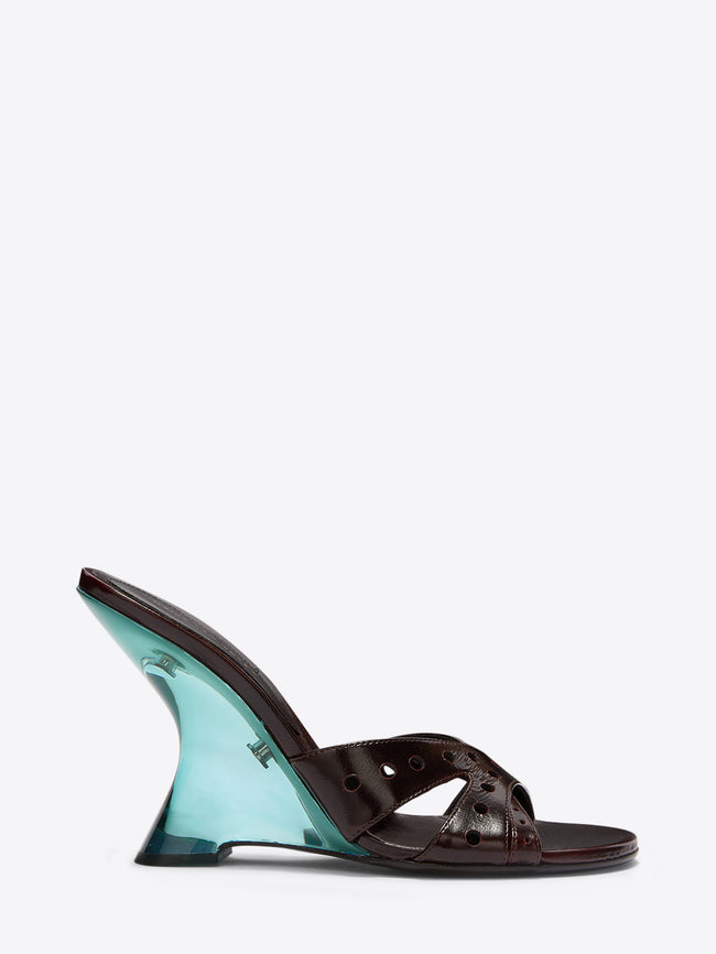 Brown sandal with a transparent blue sole on a white background - Dries Van Noten