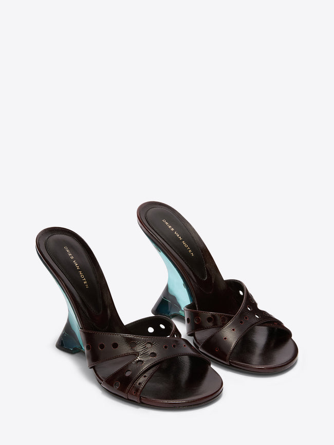 Pair of brown high-heeled shoes on a white background - Dries Van Noten