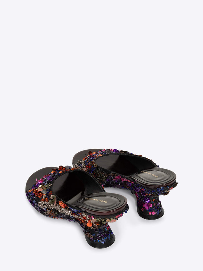Pair of floral-patterned slides on a white background - Dries Van Noten
