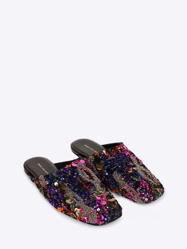 Multicolored sequin slippers on a white background - Dries Van Noten