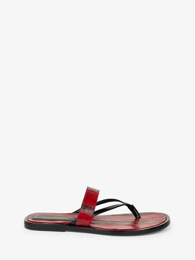 Red sandal with a black strap on a white background - Dries Van Noten