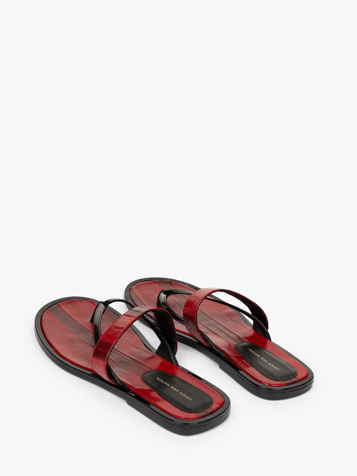 Red and black sandals on a white background - Dries Van Noten