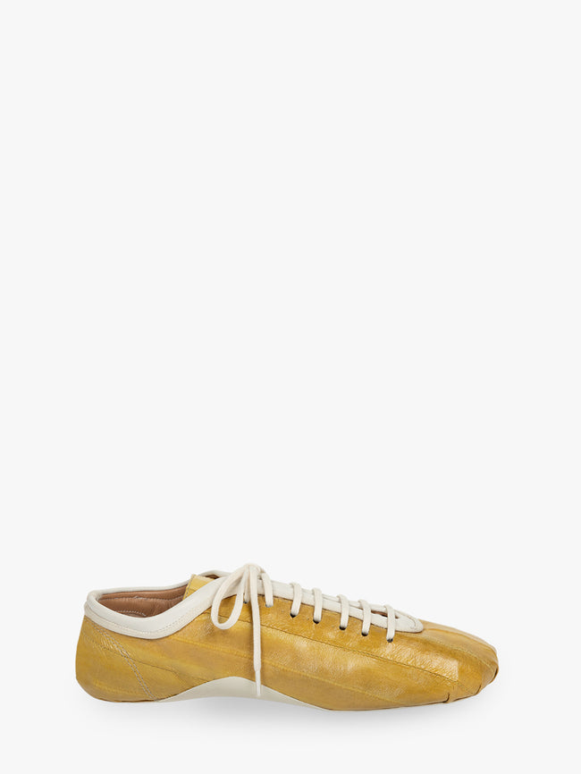 Yellow sneaker with white laces on a white background - Dries Van Noten