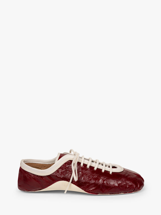 Maroon sneaker with white laces on a white background - Dries Van Noten