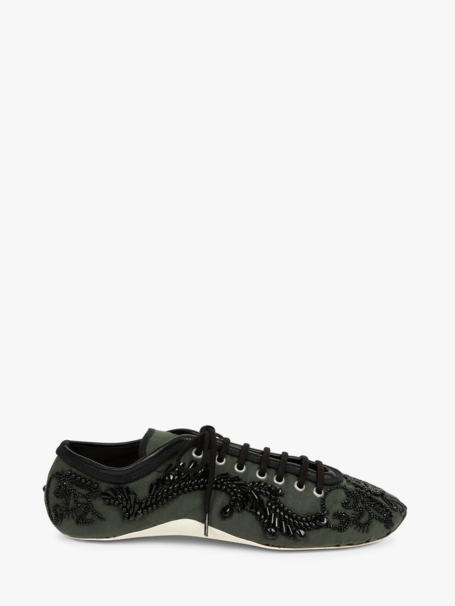 Black lace-up sneaker with decorative elements on a white background - Dries Van Noten