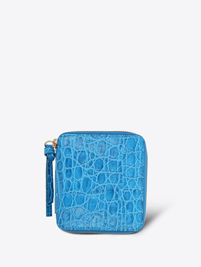 Blue textured wallet with a strap on a white background - Dries Van Noten