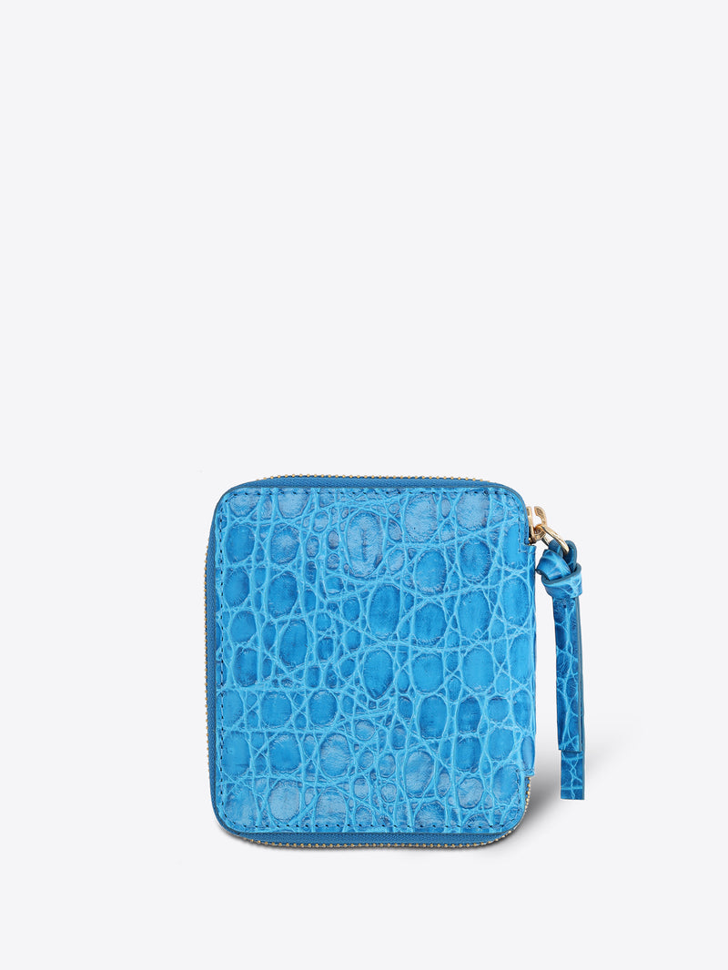 Blue crocodile-patterned wallet on a light gray background - Dries Van Noten