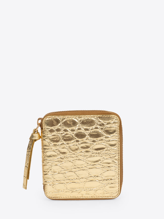 Gold textured wallet with a strap on a white background - Dries Van Noten