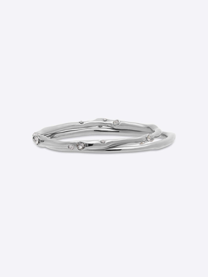 Silver bracelet with small diamonds on a white background - Dries Van Noten