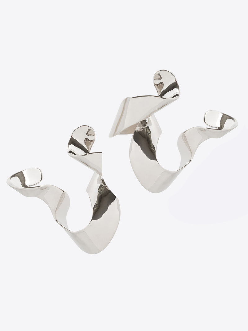 Pair of silver earrings on a white background - Dries Van Noten