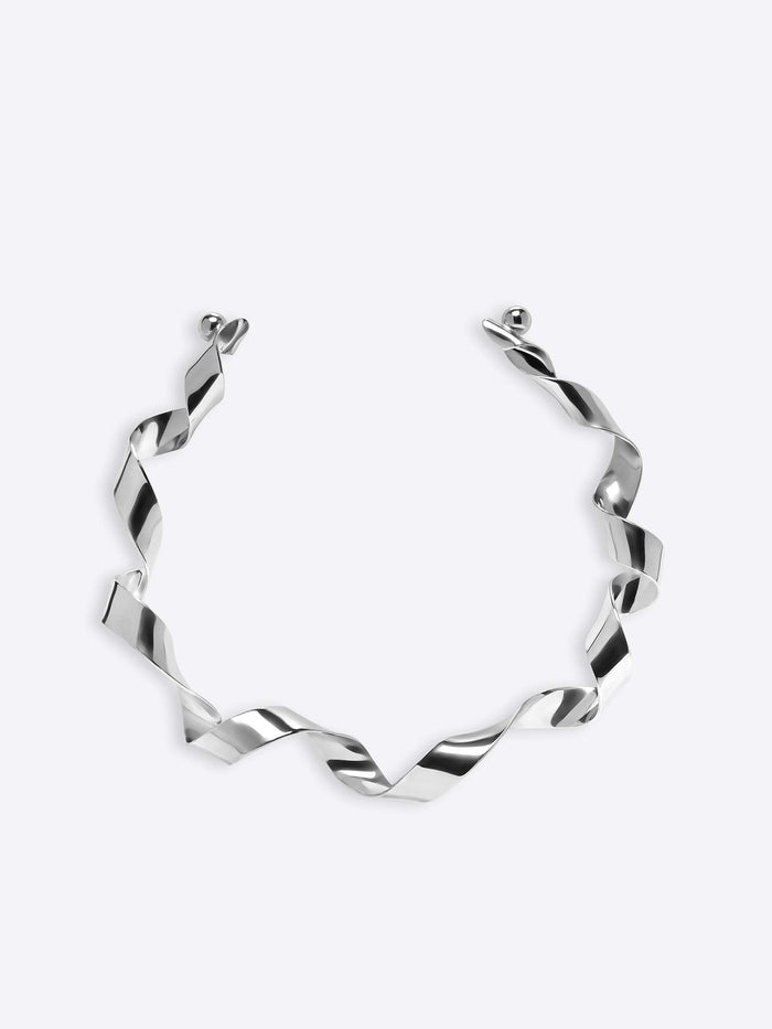 Silver twisted necklace on a white background - Dries Van Noten