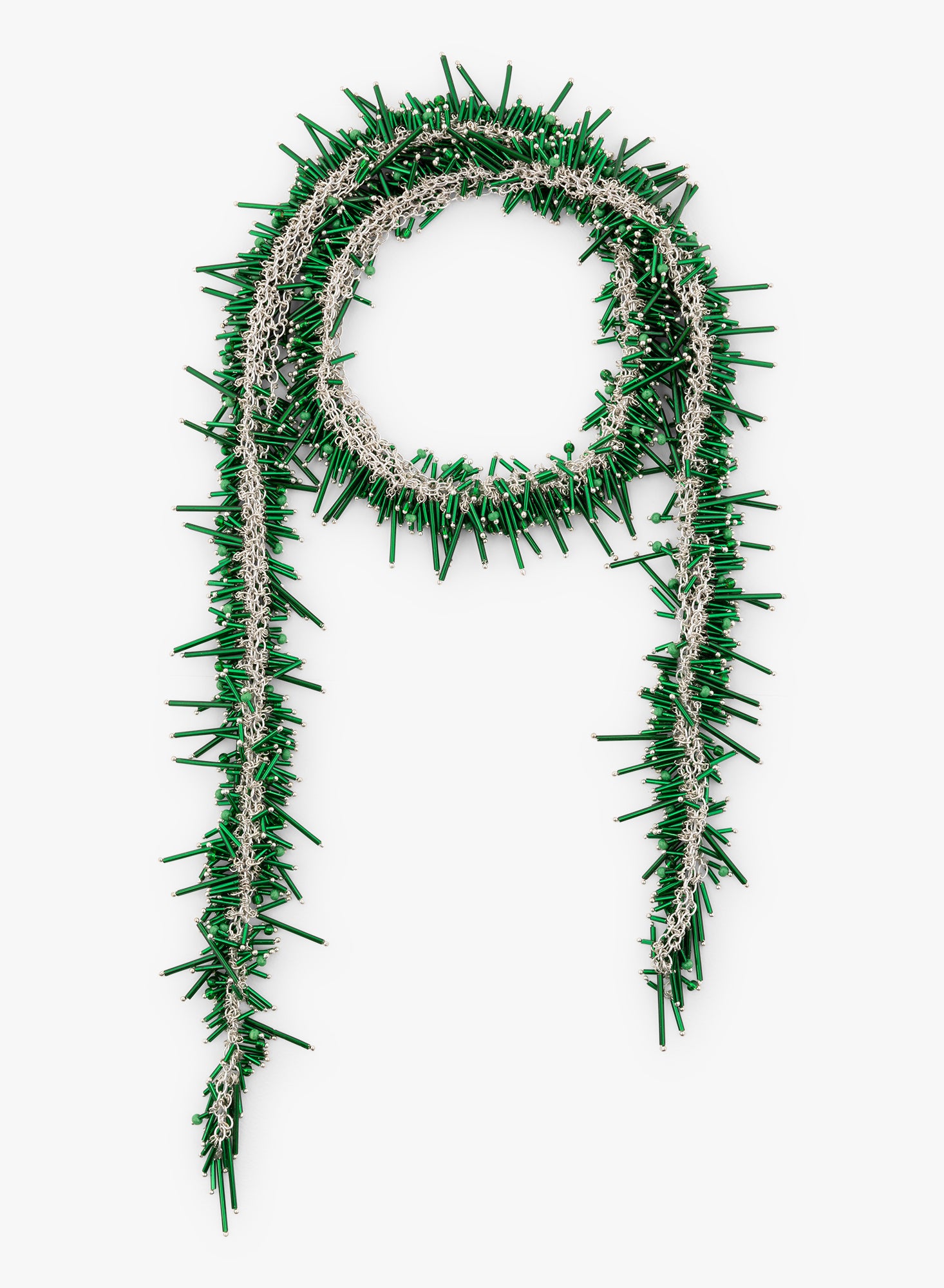 Green decorative garland with silver accents on a white background - Dries Van Noten