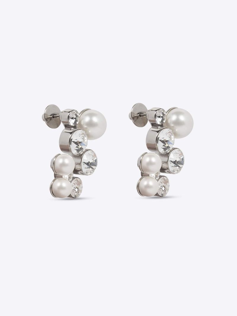 Pair of pearl and crystal earrings on a white background - Dries Van Noten