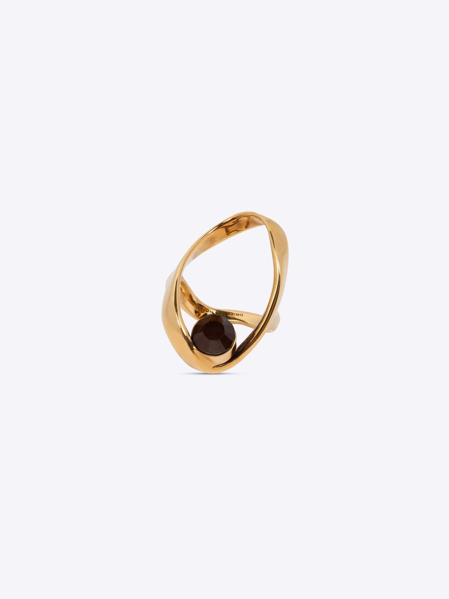 Gold ring with a dark gemstone on a white background - Dries Van Noten