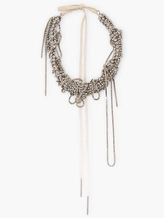 Decorative necklace with beads and ribbons on a white background - Dries Van Noten