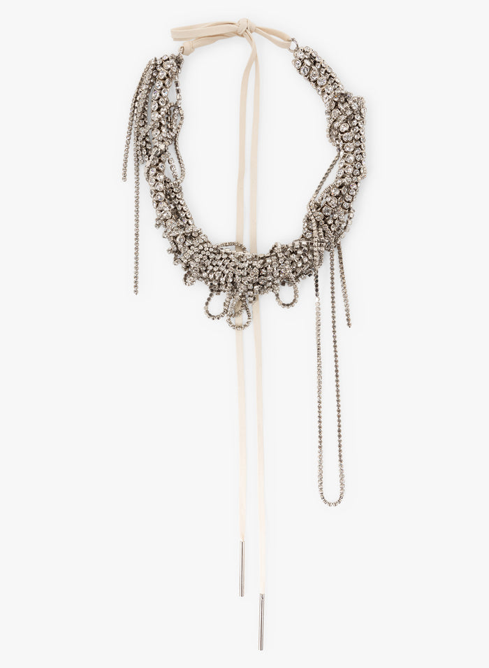 Decorative necklace with beads and ribbons on a white background - Dries Van Noten