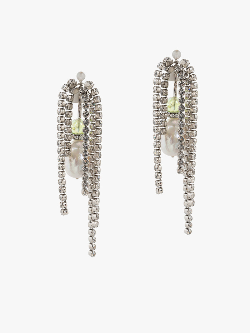 Pair of dangling earrings with beads and pearls on a white background - Dries Van Noten