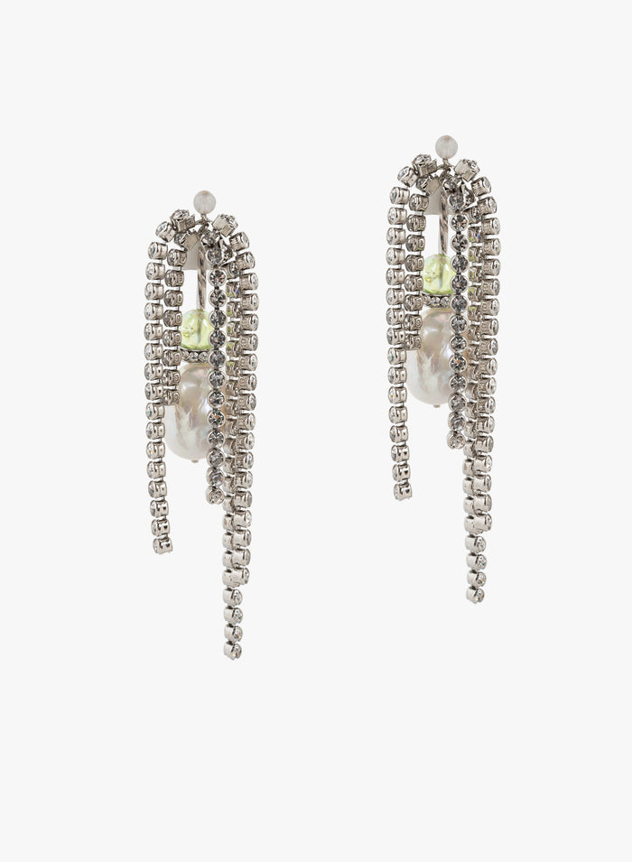 Pair of dangling earrings with beads and pearls on a white background - Dries Van Noten