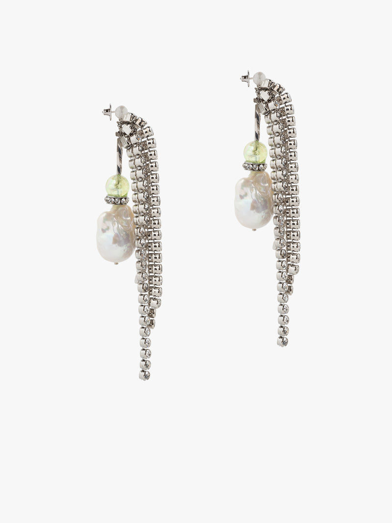Pair of earrings with pearls and rhinestones on a white background - Dries Van Noten