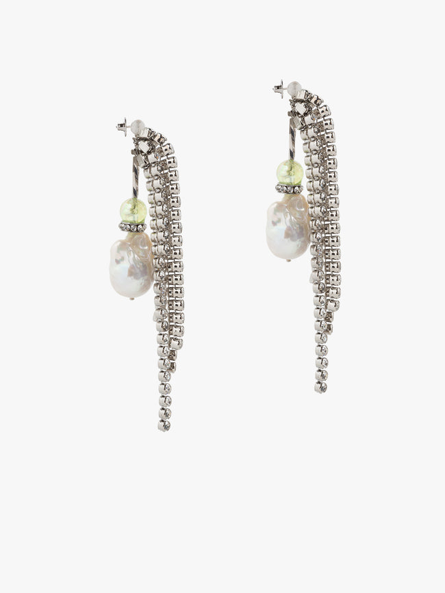 Pair of earrings with pearls and rhinestones on a white background - Dries Van Noten