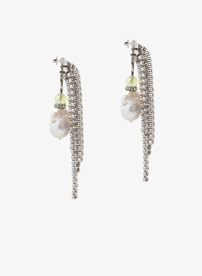 Pair of earrings with pearls and rhinestones on a white background - Dries Van Noten
