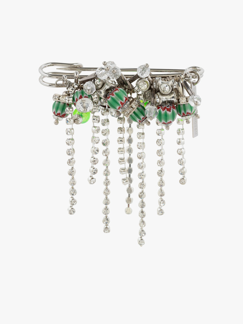 Decorative brooch with gemstones and beads on a white background - Dries Van Noten