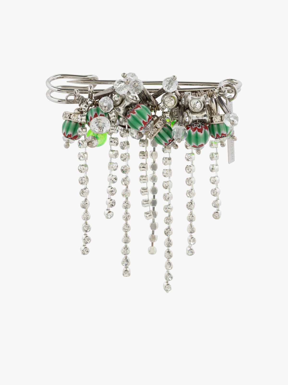 Decorative brooch with gemstones and beads on a white background - Dries Van Noten