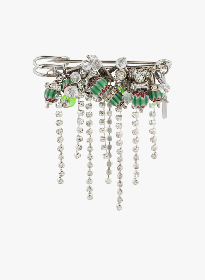 Decorative brooch with gemstones and beads on a white background - Dries Van Noten
