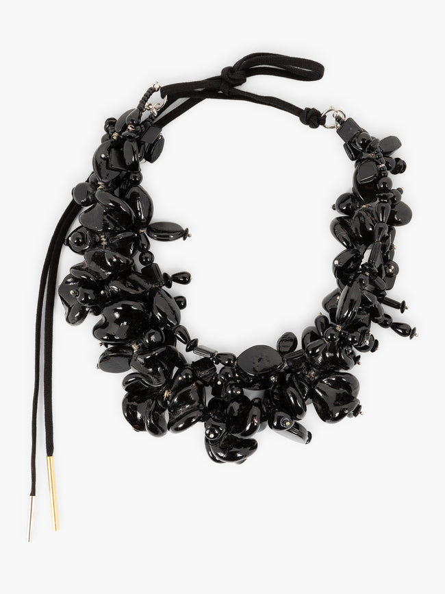 Black beaded necklace on a white background - Dries Van Noten
