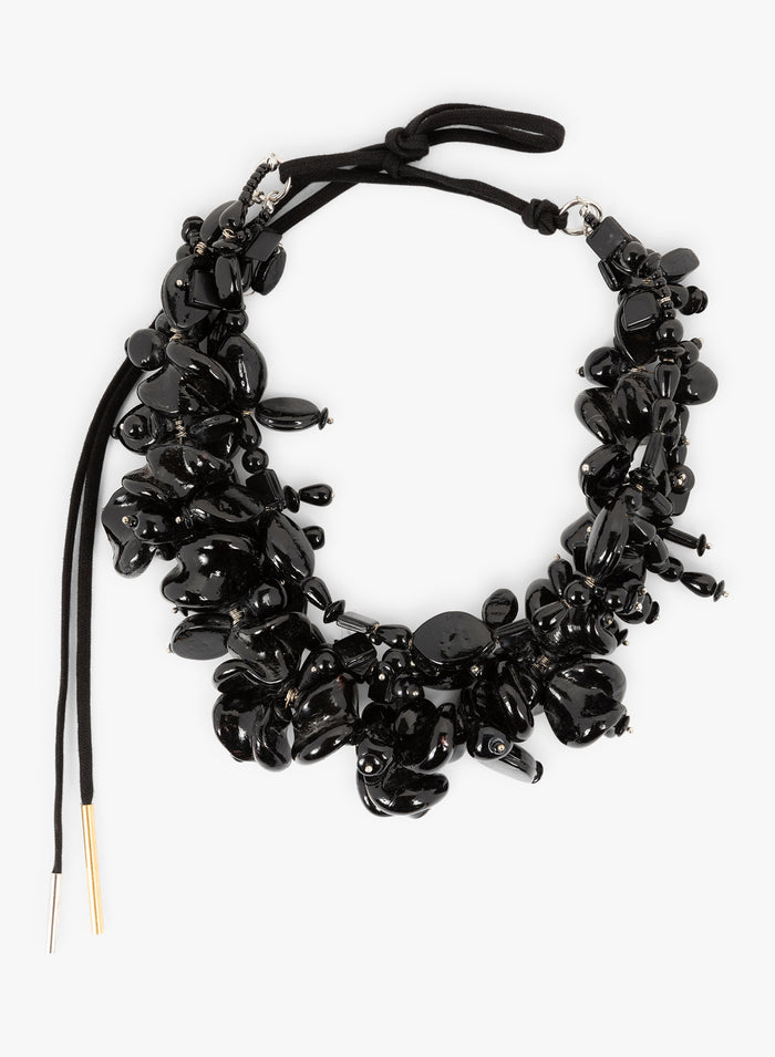 Black beaded necklace on a white background - Dries Van Noten