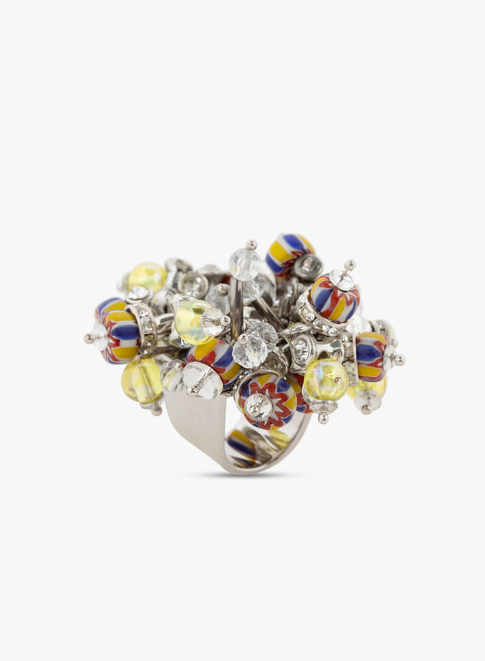 Decorative ring with colorful gemstones on a white background - Dries Van Noten