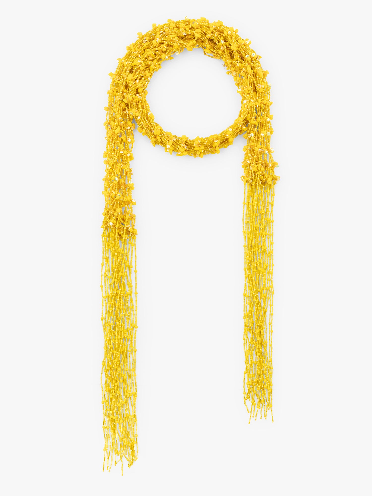 Yellow scarf with fringe on a white background - Dries Van Noten
