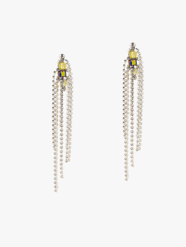 Pair of long earrings with beads and gemstones on a white background - Dries Van Noten