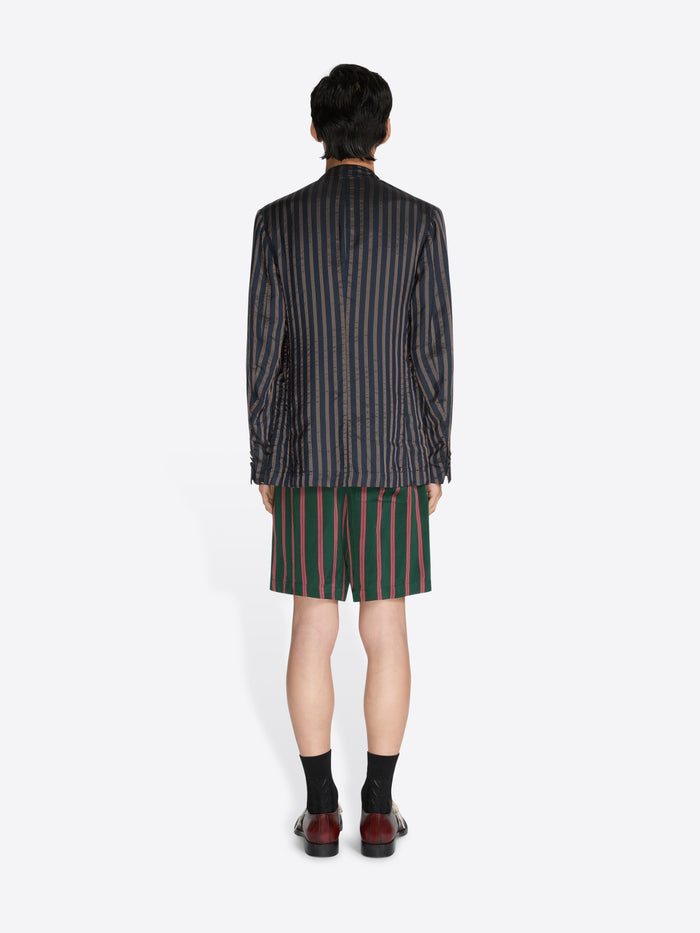 Person wearing a striped blazer and shorts on a white background - Dries Van Noten