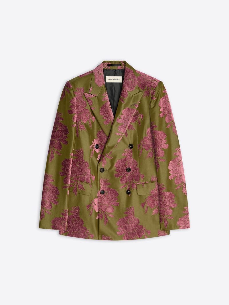 Green and pink floral patterned blazer on a white background - Dries Van Noten
