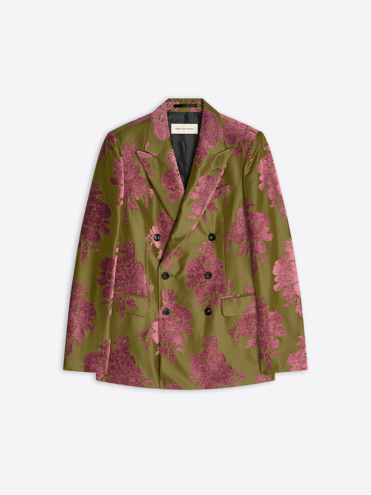 Green and pink floral patterned blazer on a white background - Dries Van Noten