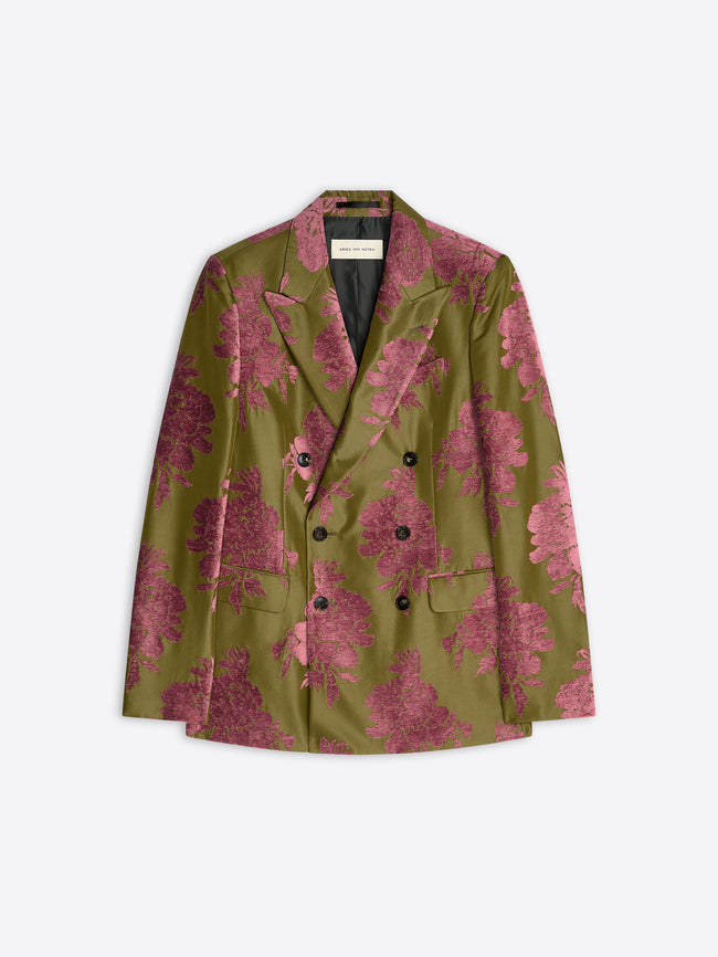 Green and pink floral patterned blazer on a white background - Dries Van Noten