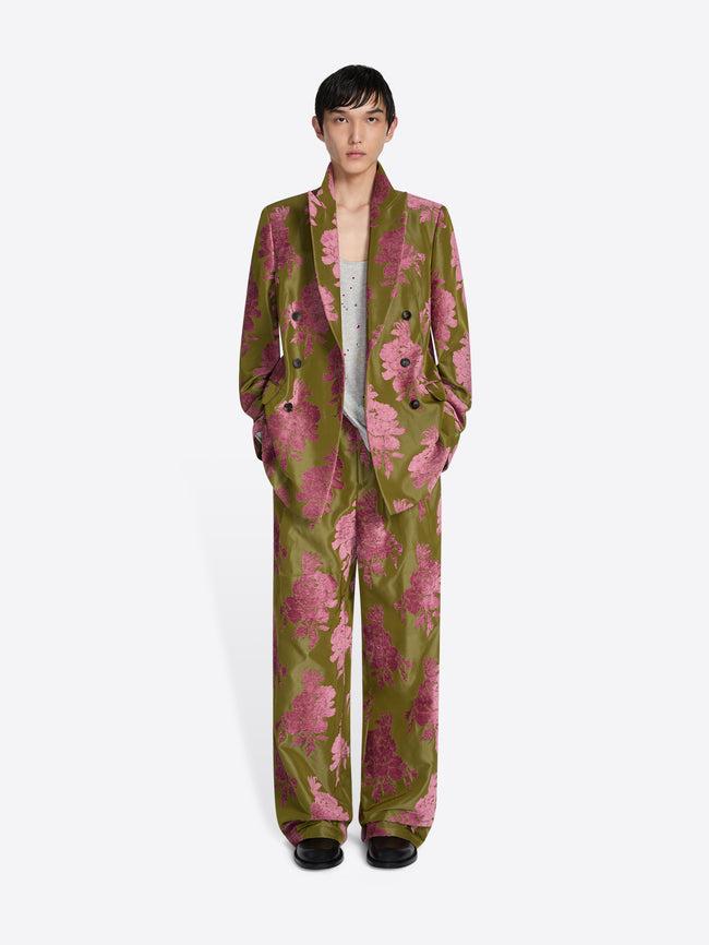 Person wearing a floral patterned outfit on a white background - Dries Van Noten