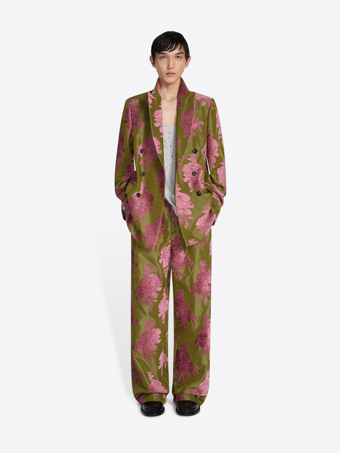 Person wearing a floral patterned outfit on a white background - Dries Van Noten