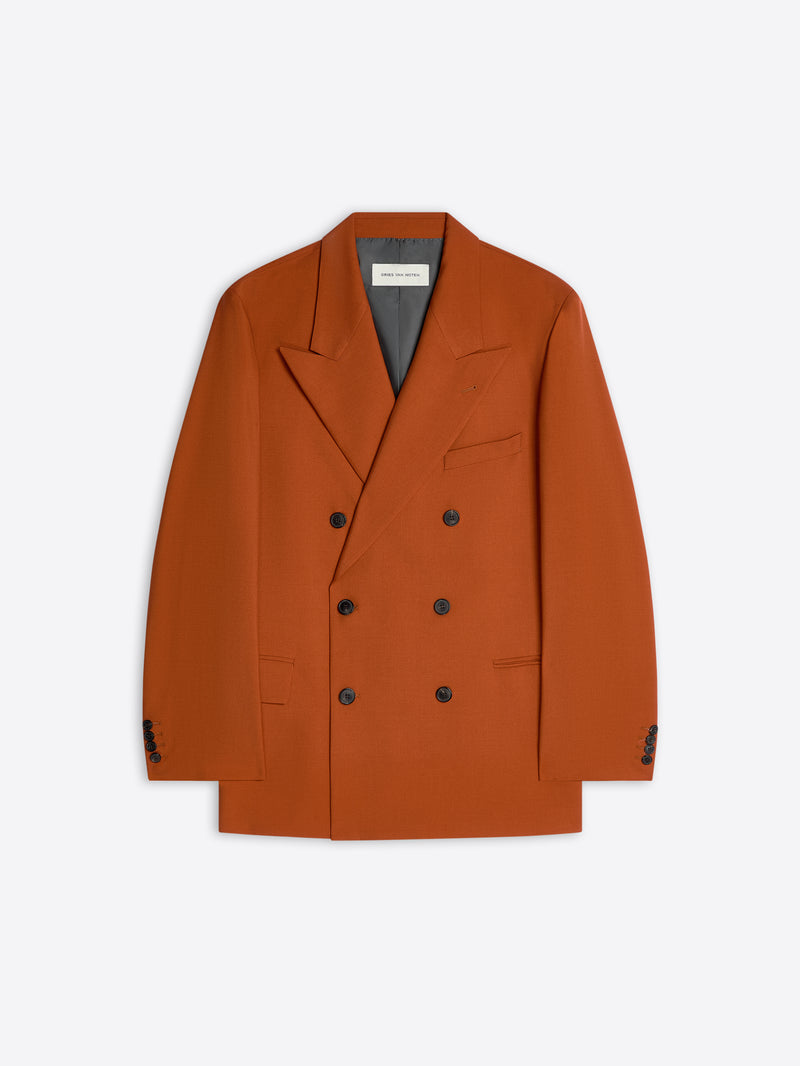Brown coat with black buttons on a white background
