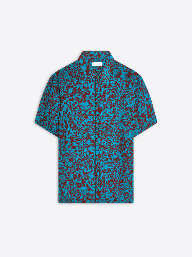 Blue patterned shirt on a white background - Dries Van Noten
