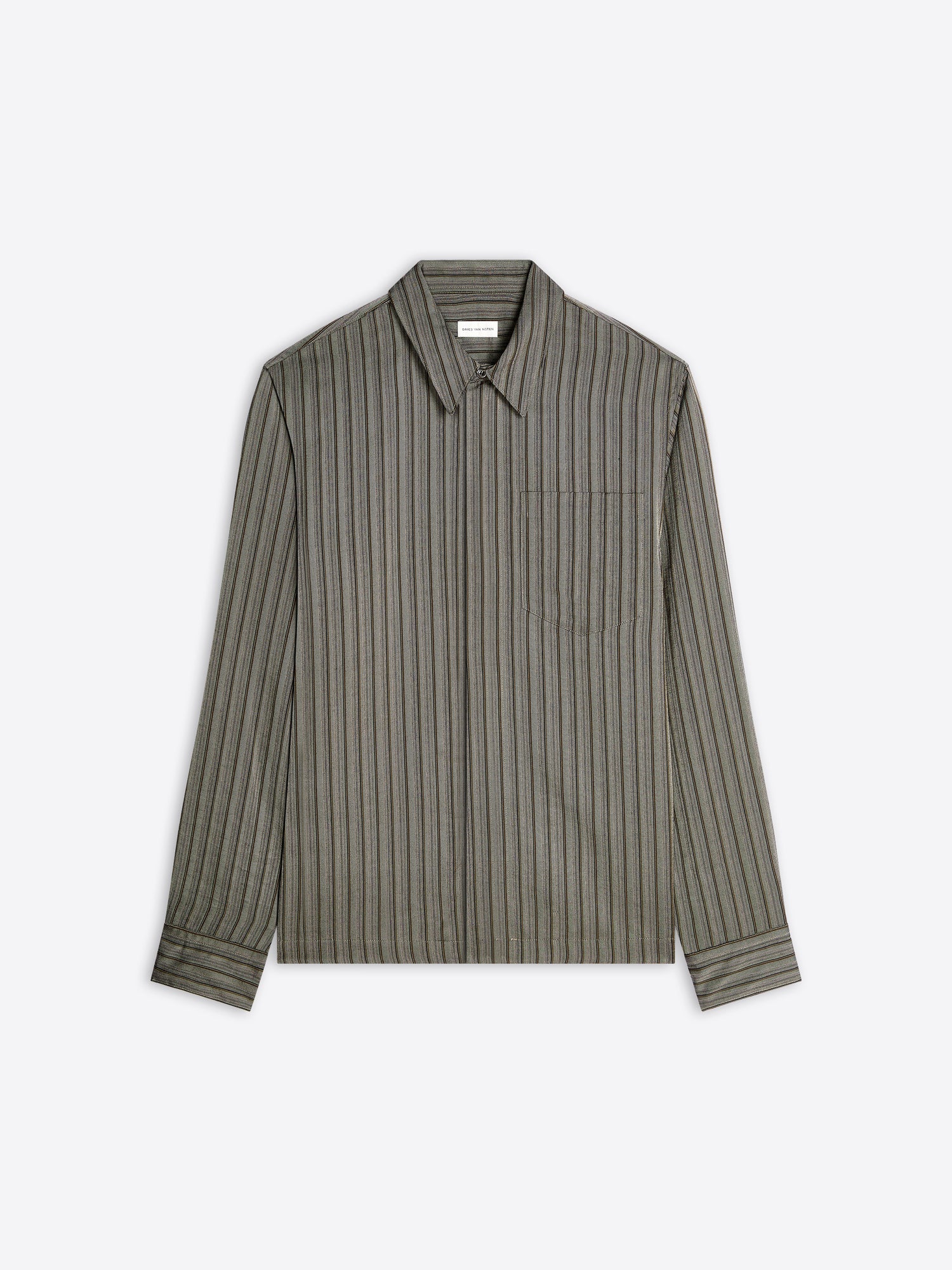 Green striped shirt on a white background - Dries Van Noten