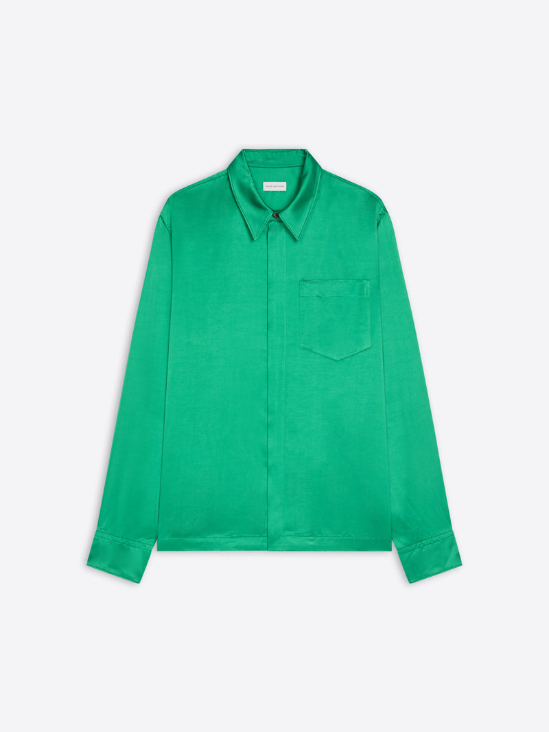 Green shirt on a light gray background