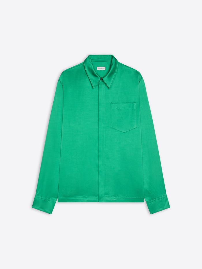 Green shirt on a light gray background