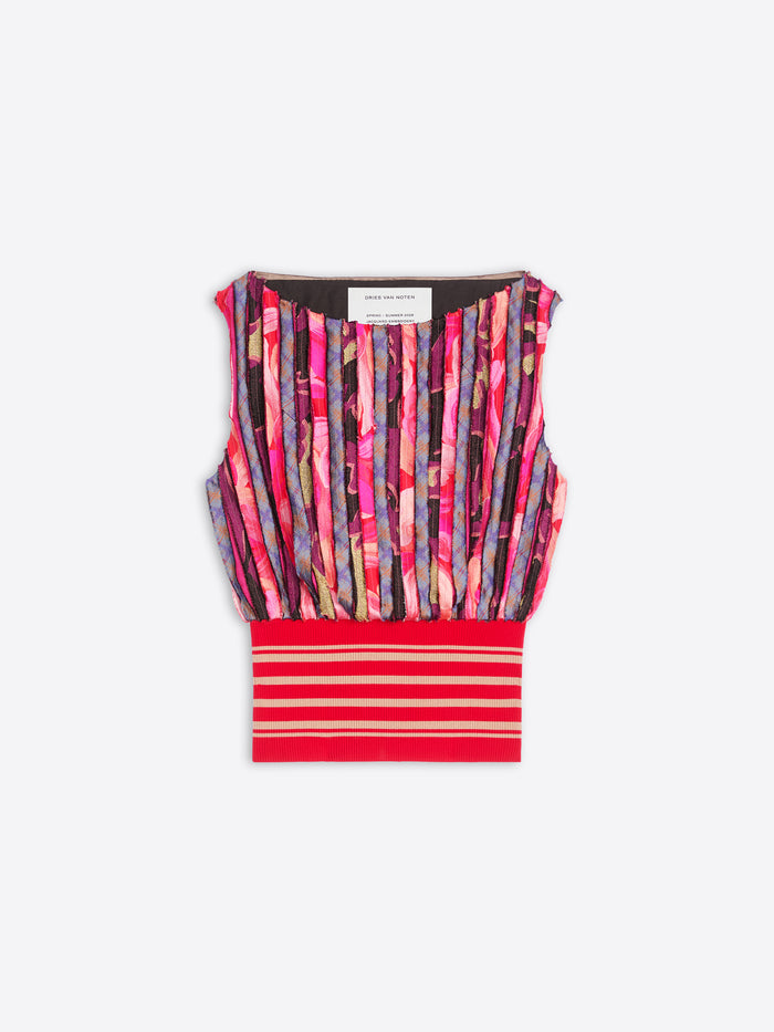 Multicolored striped top with a red base on a white background - Dries Van Noten