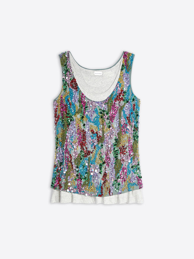 Multicolored sequin tank top on a white background - Dries Van Noten